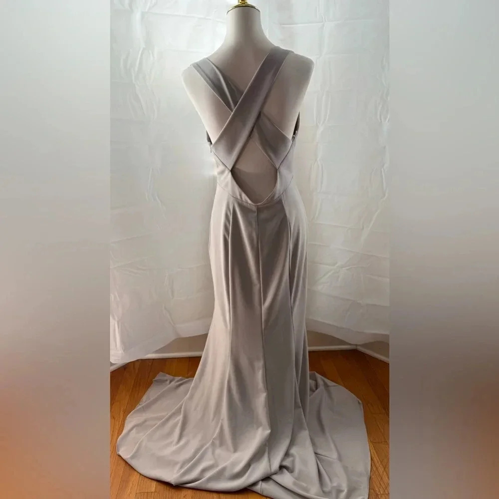 Amsale Elegant Bridesmaids Grey Cross-Back Dress